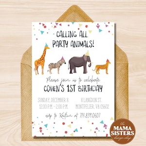 Editable Party Animal Birthday Invitation | Party Animal Invitation | Animal Birthday Invite | Safari Party Zoo Birthday | Boy Girl Birthday