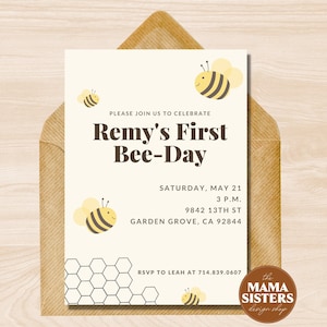 Editable First Bee Birthday Invitation | First Bee Day Party | 1st Bee Day Party | Boy Girl Bee Birthday | 1st Bee Day Digital Download