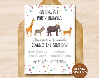 Bearbeitbare Party Tier Geburtstagseinladung | Partytier-Einladung | Tier Geburtstag einladen | Safari-Party-Zoo-Geburtstag | Junge Mädchen Geburtstag