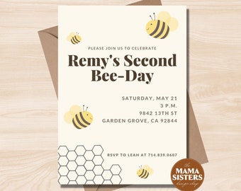 Invitation d'anniversaire d'abeille modifiable | Fête des abeilles | 1ère fête des abeilles | Anniversaire d'abeille garçon fille | Doux comme l'abeille | Téléchargement numérique de la journée des abeilles