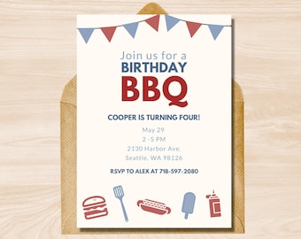 BBQ Birthday Invitation Kids BBQ Birthday Invite, BBQ Birthday Party Invite Kids Birthday Bbq Invite, Birthday Barbecue Invitation