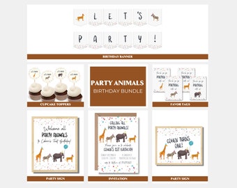 Editable Party Animal Birthday Invitation | Party Animal Decor | Party Animal Birthday Decor | Safari Birthday Decor | Party Animal Banner