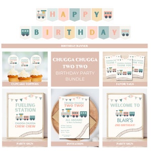 Pink Chugga Chugga Two Two Invitation | Pink Train Birthday Invite | Girl Train Invite Second Birthday | GIrl Train Party Invite Digital
