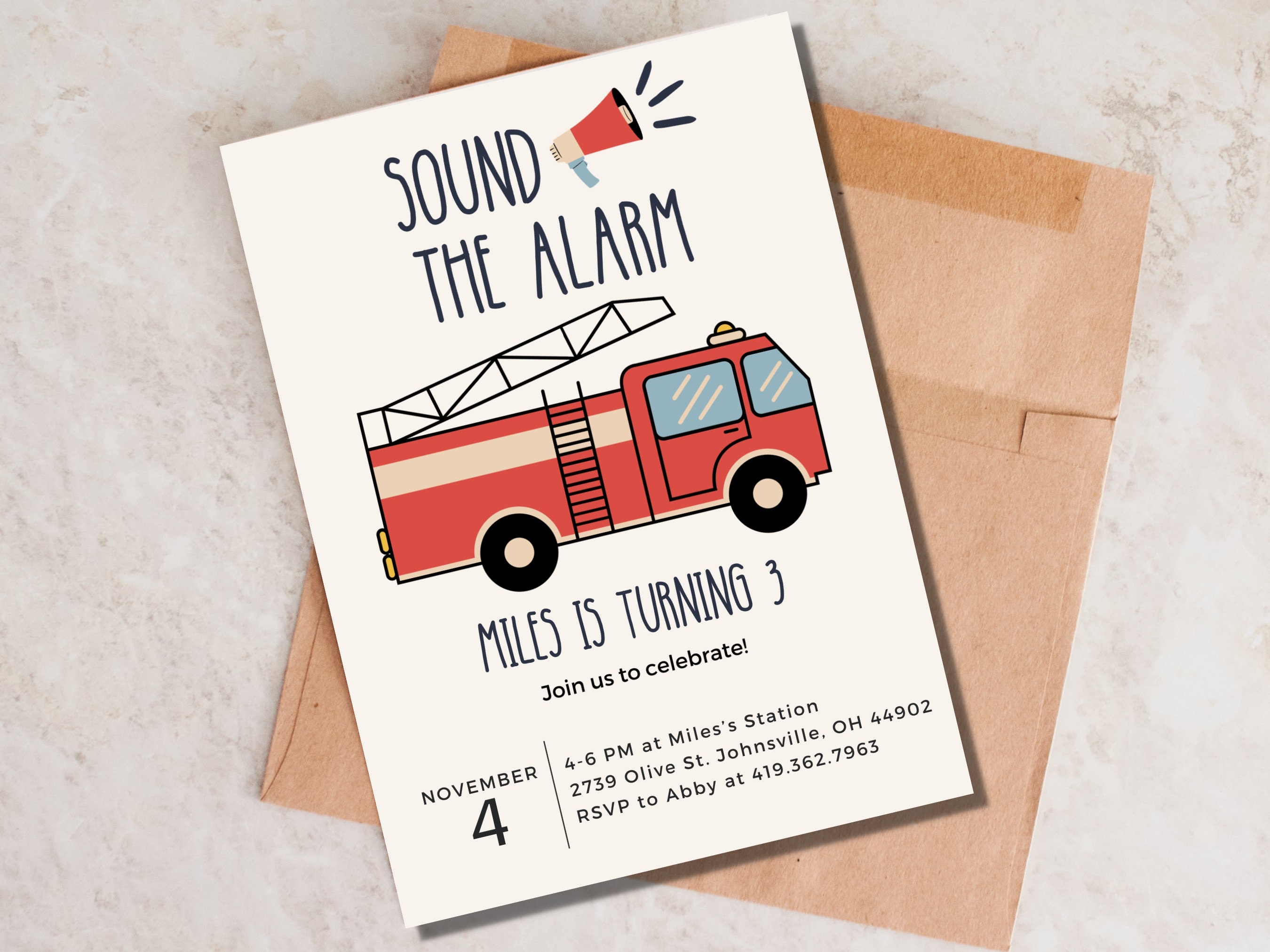 Fire Truck Birthday Invitation, Firetruck Invitation, Fire Engine Invitation, Fire Truck Birthday Party, Firetruck Birthday Printable