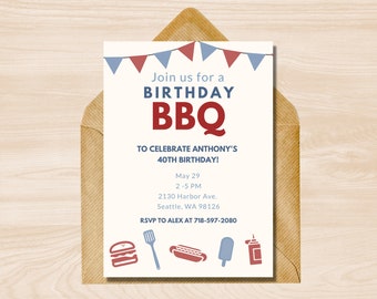 Birthday BBQ Invite, BBQ Birthday Invitation, BBQ Birthday Invite, Backyard Bbq Birthday Party Invite, Birthday Barbeque Invitation