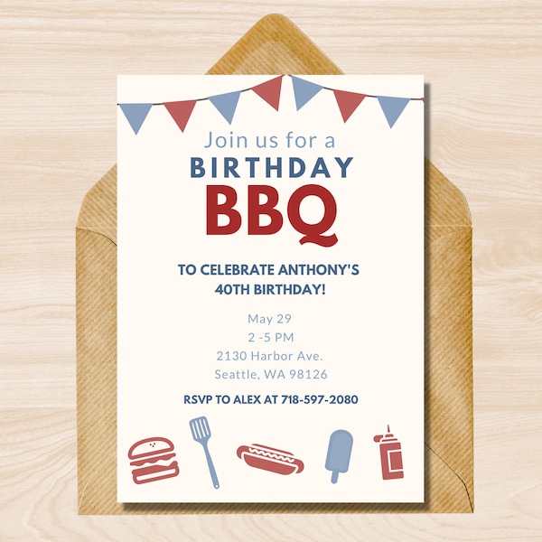 Birthday BBQ Invite, BBQ Birthday Invitation, BBQ Birthday Invite, Backyard Bbq Birthday Party Invite, Birthday Barbeque Invitation