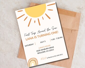 First Trip Around the Sun Invite, First Trip Around the Sun Invitation, Sun First Birthday Invitation, First Trip Around the Sun Girl Invite