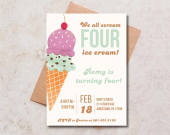 Ice Cream Birthday Invitation, Ice Cream Birthday Invite, We All Scream Four Ice Cream Invitation We All Scream 4 Ice Cream, Ice Cream Party