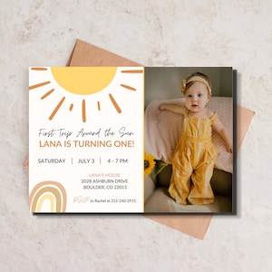 First Trip Around the Sun Invite, Sun First Birthday Invitation, First Trip Around the Sun Invitation, First Trip Around the Sun Girl Invite