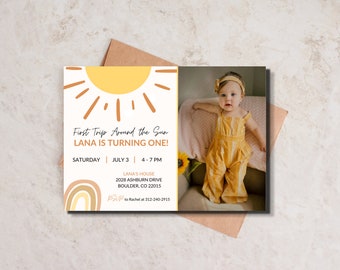 First Trip Around the Sun Invite, Sun First Birthday Invitation, First Trip Around the Sun Invitation, First Trip Around the Sun Girl Invite