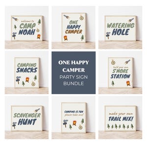 ONE Happy Camper Decor, Camping Geburtstagsschild, Abenteuer Geburtstagsparty Dekor, One Happy Camper Partyaktivitäten, Camping Party Printables
