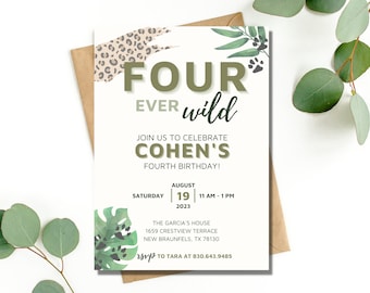 Four Ever Wild Invitation | Four Ever Wild Birthday Invitation Boy | Four Ever Wild Invite | Fourth Birthday Safari Invitate | Safari Invite