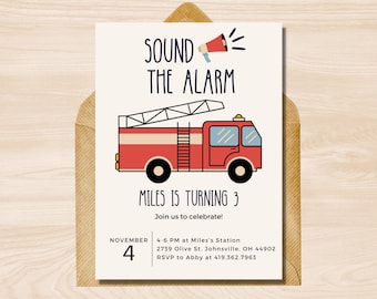 Feuerwehrauto Einladung, Feuerwehrauto Geburtstagseinladung, Feuerwehrauto Einladung, Feuerwehrauto Geburtstagsparty, Feuerwehrauto Geburtstag Printable