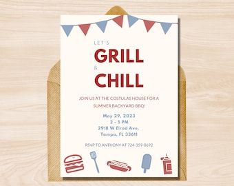 BBQ Party Invite, Backyard BBQ Invitation, Memorial Day Bbq Invite, BBQ Invitation Digital Grill and Chill Invitation, Barbecue Invitation