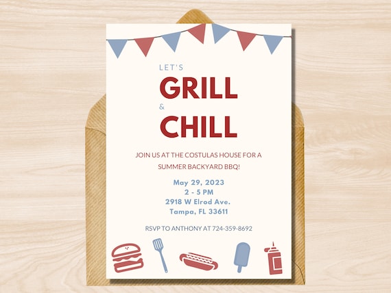 BBQ Party Invite, Backyard BBQ Invitation, Memorial Day Bbq Invite, BBQ Invitation Digital Grill and Chill Invitation, Barbecue Invitation
