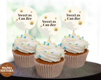 Bee Baby Shower Cupcake Toppers | Mama To Bee Baby Shower | Bee Cupcake Toppers | Sweet as Can Bee Cupcake Toppers | Bee Party Decor