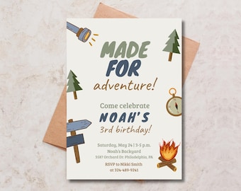Camping Birthday Invitation, Adventure Birthday Invitation, Adventure Birthday Party Invite, Nature Birthday Invitation, Camping Party