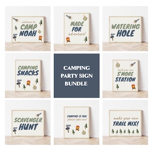 Camping Geburtstagsschild, Camping Geburtstagsparty Dekor, Camping Party Aktivitäten, Camping Party Printables, Camping Party Schild Bundle