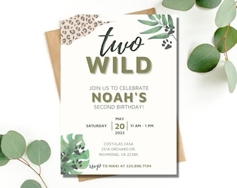 Two Wild Invitation Boy, Two Wild Invite Boy, Two Wild Safari Invite Boy Two Wild Party Invite, Two Wild Jungle Birthday Invite Boy
