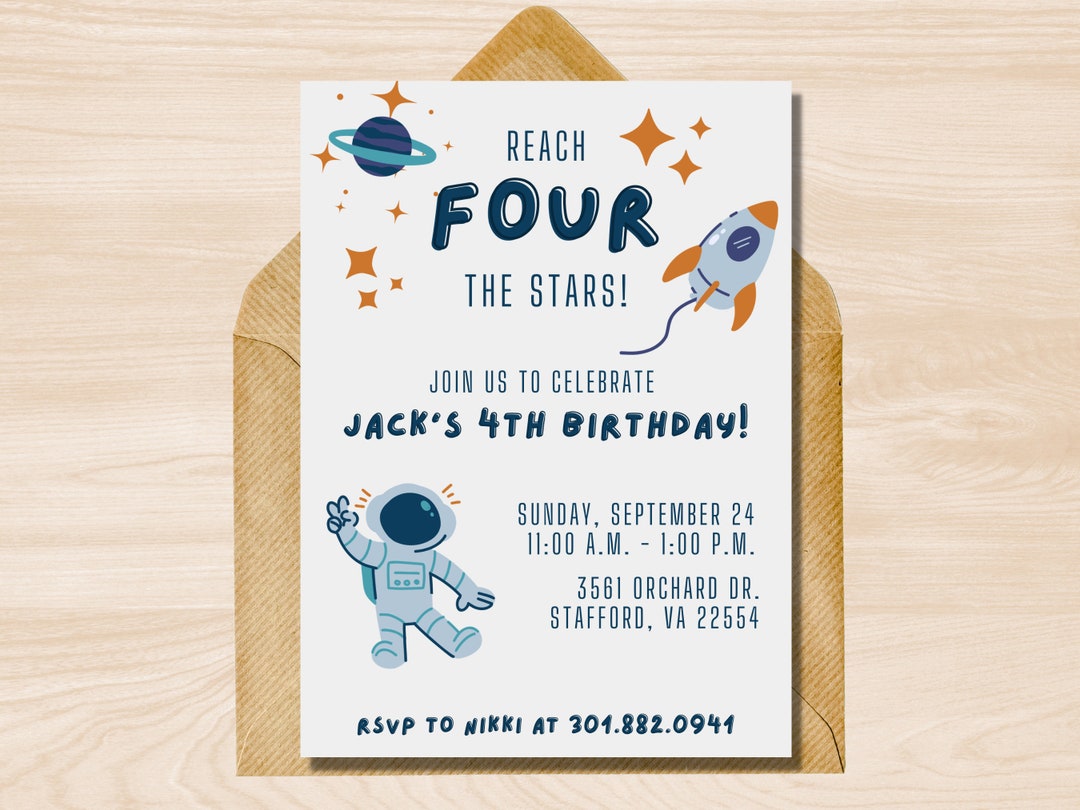 Reach for the Stars Invitation, Space Invite, Reach Four the Stars ...