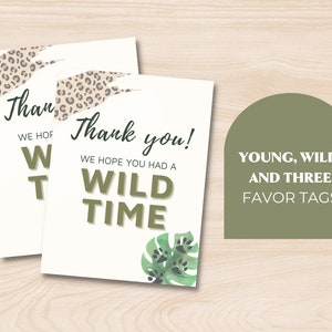 Young Wild and Three Favor Tag, Young Wild and Three Party Favors, Young Wild and Three Birthday, Safari Favor Tag