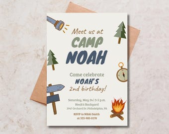 Camping Party Invite, Camping Birthday Invitation, Adventure Birthday Invitation, Adventure Birthday Party Invite, Nature Birthday Invite