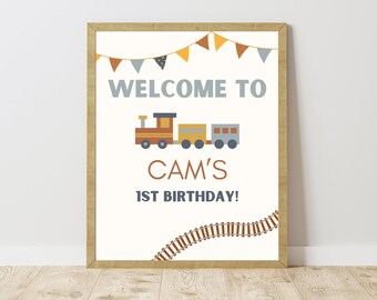 Train Party Welcome Sign | Train Birthday Party Decor | Train Party Sign Welcome | Train Birthday Decoration | Train Birthday Sign Editable