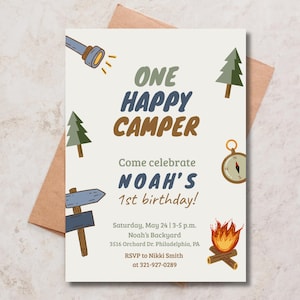 One Happy Camper Birthday Invitation, One Happy Camper Invite, Camping Party Invite, Camping Birthday Invitation First Birthday