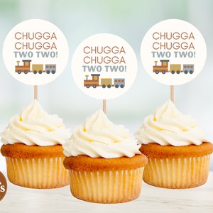 Chugga Chugga Two Zwei Cupcake Topper | Geburtstagszug | Zug Cupcake Toppers 2. Geburtstag | Zug Party Dekor | Zug 2 Geburtstag
