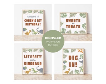 Dinosaur Party Signs, Dinosaur Birthday Welcome Sign, Dinosaur Birthday Signs, Dinosaur Birthday Bundle, Dinosaur Party Decorations