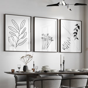 Floral Wall Art, Black and White Wall Art, 3 Piece Art Prints, Abstract Poster Set, Flower Art Prints, Living Room Art, Set of 3 Prints