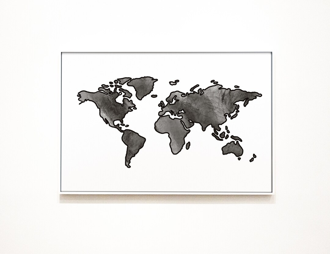 World Map Wall Art, World Map Printable, World Map Poster, Earth Tone ...