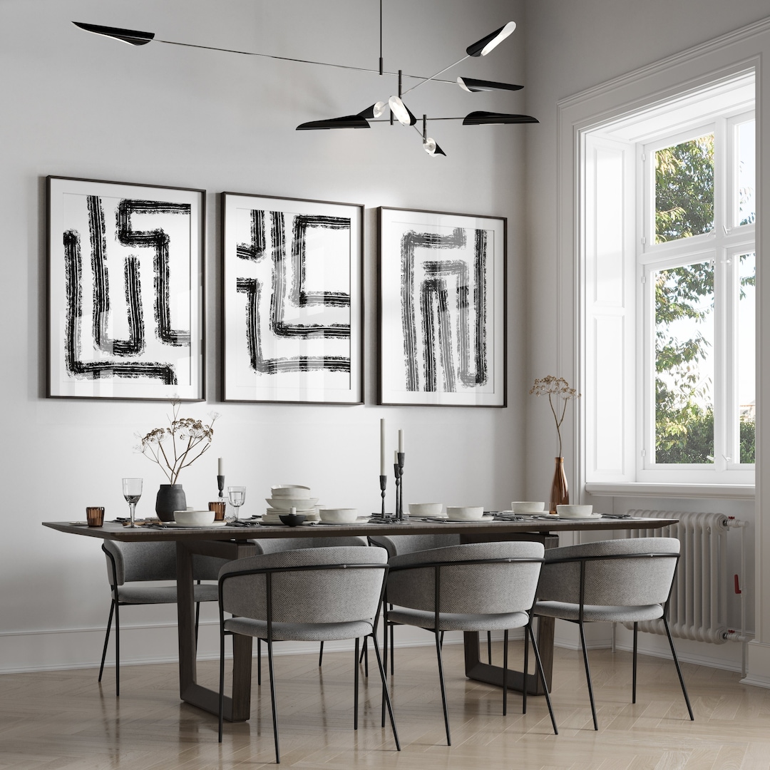 Gallery Wall Art, Black and White Wall Art, 3 Piece Art Prints