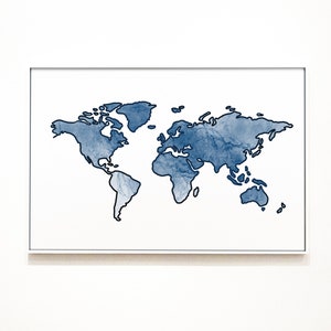 World Map Wall Art, World Map Printable, World Map Poster, Earth Tone World Map, World Map Poster, Nautral Color World Map, Blue World Map