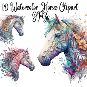 10 PNG/JPG, Horse Clipart, Floral Horse Clipart, Digital Download, Card Making,Digital Paper Craft,Watercolor clipart,Commercial Use