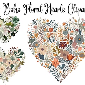 10 Boho Hearts Clipart, Floral Clipart, JPGs, Commercial use, Digital Download,Watercolor Clipart,Card Making,Clip Art,Digital Paper Craft