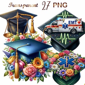 27 imágenes prediseñadas de graduación, imágenes prediseñadas de diploma, png de graduación, sombrero de graduación, gorro de graduación, imágenes prediseñadas de la universidad, uso comercial, descarga digital