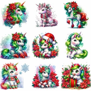 16 Christmas unicorn clipart, PNG Baby Unicorn Watercolor Clipart, Unicorn Сlip art, cute Unicorn, Baby Unicorn png, Unicorn clip art