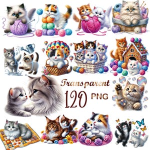 120 PNG Cute Kitten Clipart bundle, Adorable Kitten Graphics, Memory Books,Junk Journals, Scrapbooks, Commercial Use, Digital Download
