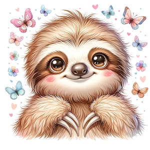30 PNG, Aquarell Faultier Clipart Bündel, Süßes Faultier Clipart, Süßes Kinderzimmer Dekor, Party Einladung Design, druckbare Faultier Illustration