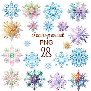 28 PNG Winter snowflake png, watercolor snowflake clipart, with transparent background, Christmas clipart, Digital Download, commercial use