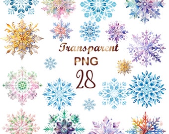 28 PNG Winter snowflake png, watercolor snowflake clipart, with transparent background, Christmas clipart, Digital Download, commercial use