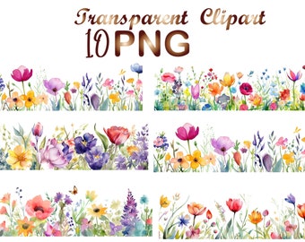 10 Floral Border png, Floral clipart, watercolor flower border, wildflower clip art, wildflower frame, sublimation, png, sublimation png
