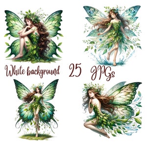 25JPCs, Forest Fairy Clipart,Green Fairies Clipart,Printable Watercolor clipart,High Quality JPGs,Digital download,Paper craft, Junk journal