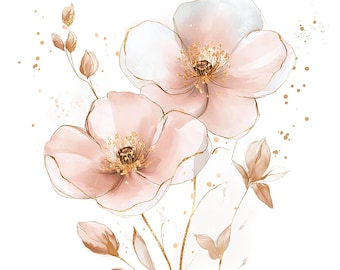120 PNG & JPG Abstract Pink Green Flowers Clipart, Dried Flowers,Watercolor Floral Clipart,Printable Digital Download,Journals Paper Craft