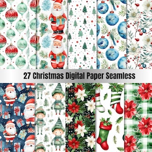 27 papeles digitales navideños de acuarela sin costuras, fondo de flores navideñas sin costuras, fondo floral navideño, descarga de diario basura, álbum de recortes