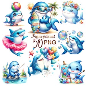 50 PNG, Cute Sharks Clipart bundle, Watercolor Shark clipart, Sharks design, Cute Shark, Sea Creatures, Shark Printables,Commercial Use
