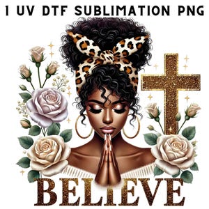 1 PNG, Black Girl Praying Clipart, Black Woman Faith Clipart, Jesus and Faith, Black girl clipart,afro girl clipart,Sublimation,dtf png,dtf