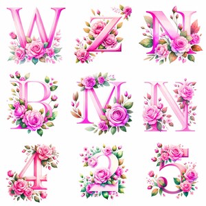 47 PNG, Watercolor Purple Floral Alphabet Collection Clipart,pink ...
