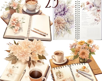 23 PNG Planner girl clipart  bundle, Coffee and Journaling Grafigs Designs, Planner Scenes, digital download, commercial use